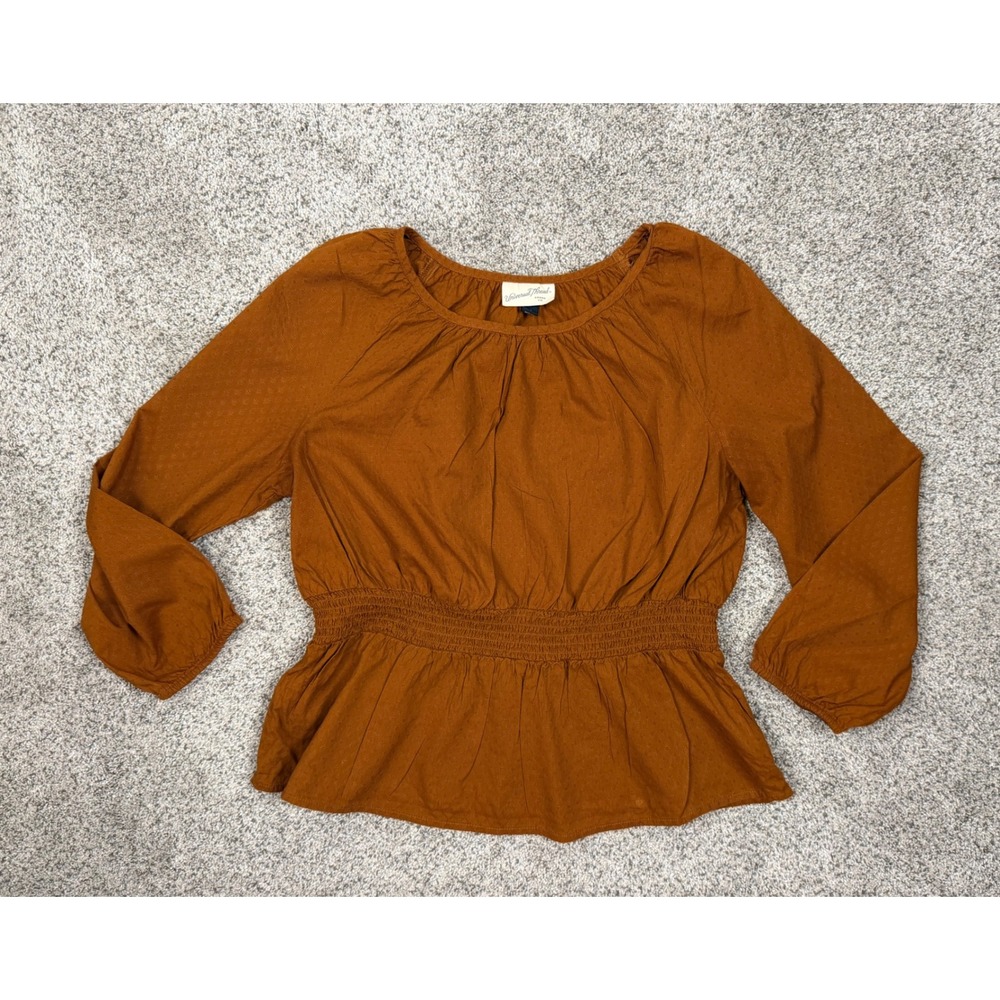 Universal Thread Blouse Smocked Medium Rust Orange Peplum Long Sleeve